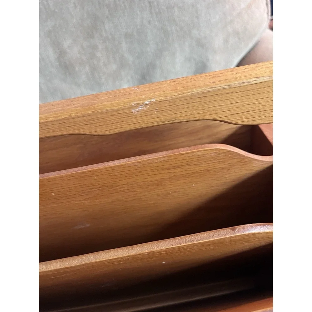 Vintage Oak Wooden Magazine Rack With Handle Adjustable Wheat Design